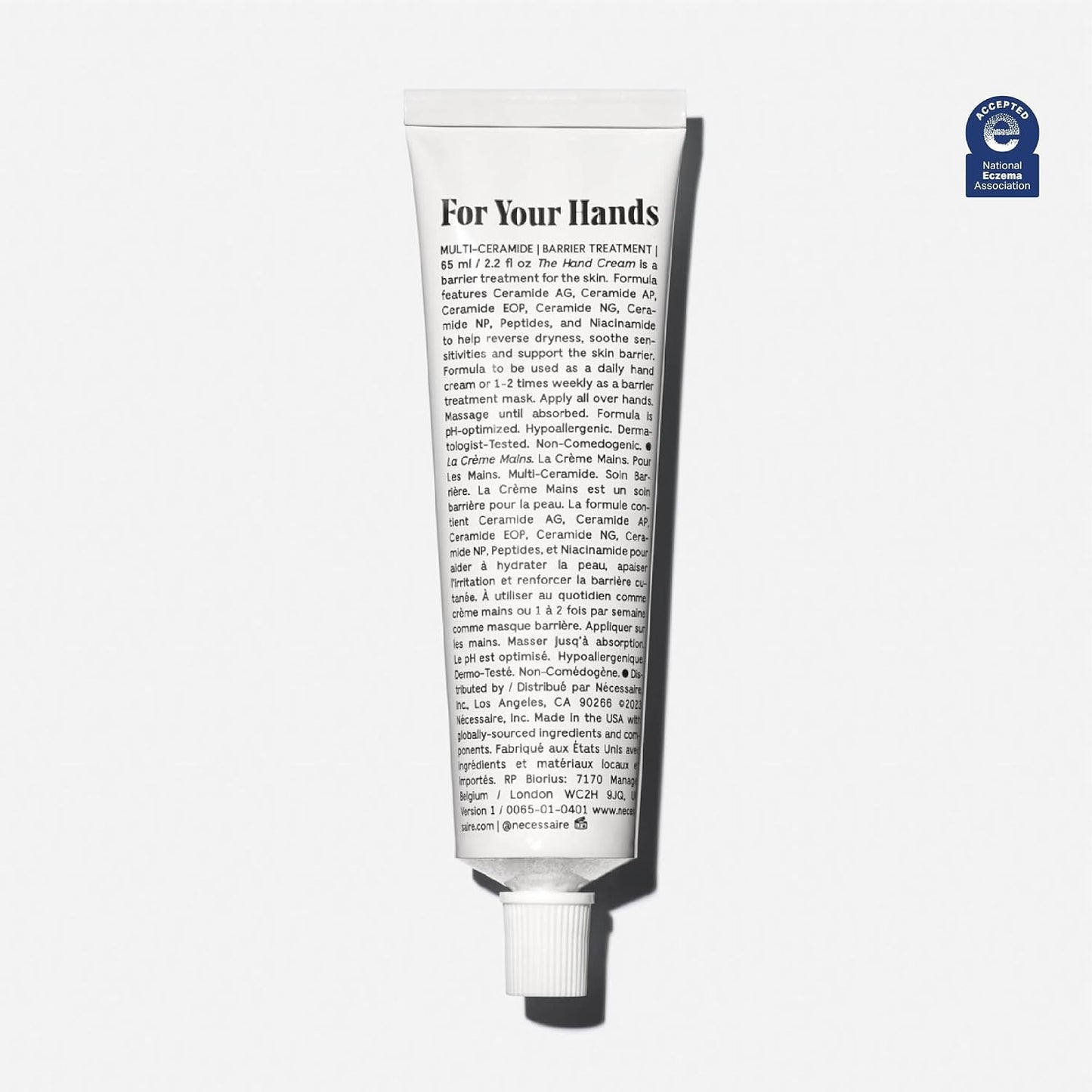 Nécessaire The Hand Cream Fragrance Free Hydrating Hand Lotion with Ceramides & Peptides, 2.2 fl oz