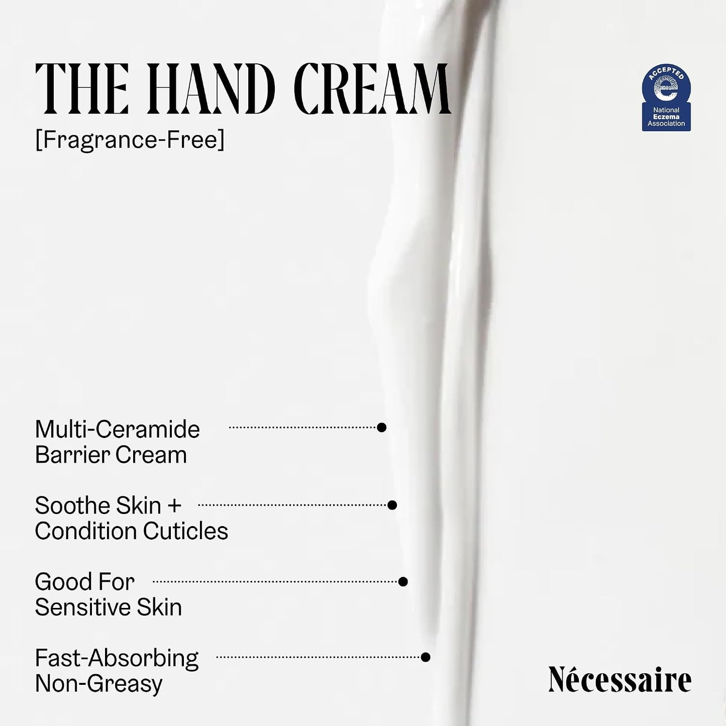 Nécessaire The Hand Cream Fragrance Free Hydrating Hand Lotion with Ceramides & Peptides, 2.2 fl oz