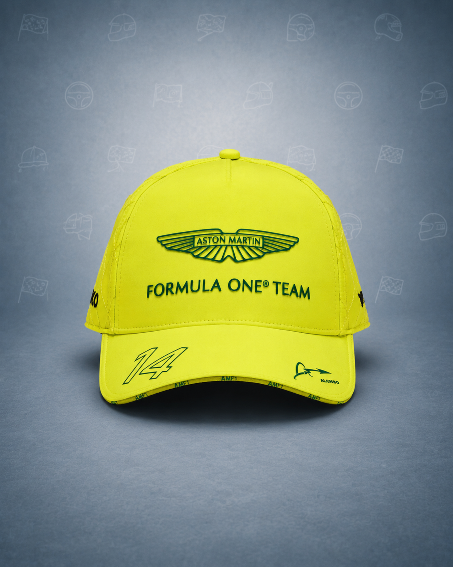 Aston Martin F1 Fernando Alonso 2024 Driver Hat, Lime Yellow Adjustable Unisex Cap