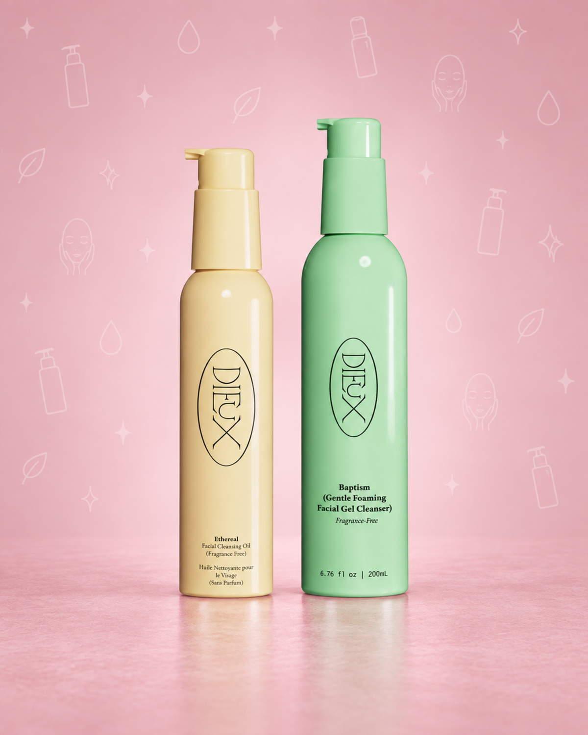 Dieux Ethereal Facial Cleansing Oil 3.4 fl oz & Baptism Gentle Foaming Gel Cleanser 6.76 fl oz
