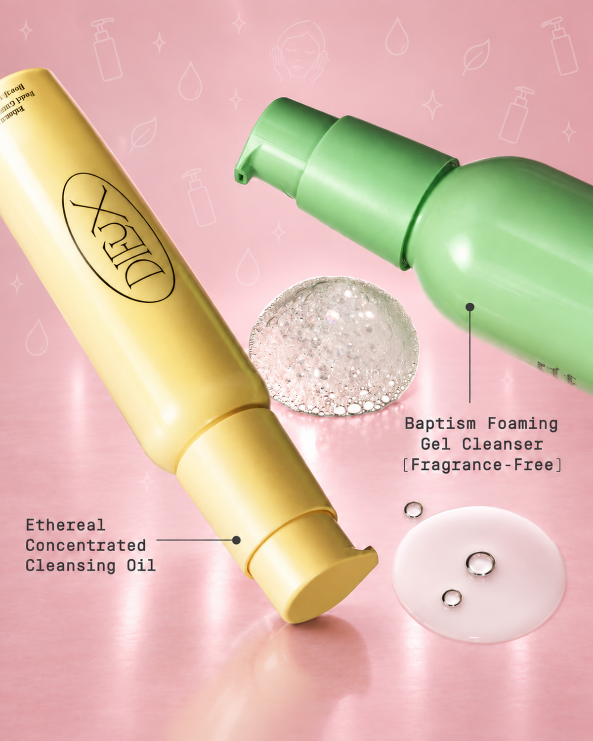 Dieux Ethereal Facial Cleansing Oil 3.4 fl oz & Baptism Gentle Foaming Gel Cleanser 6.76 fl oz