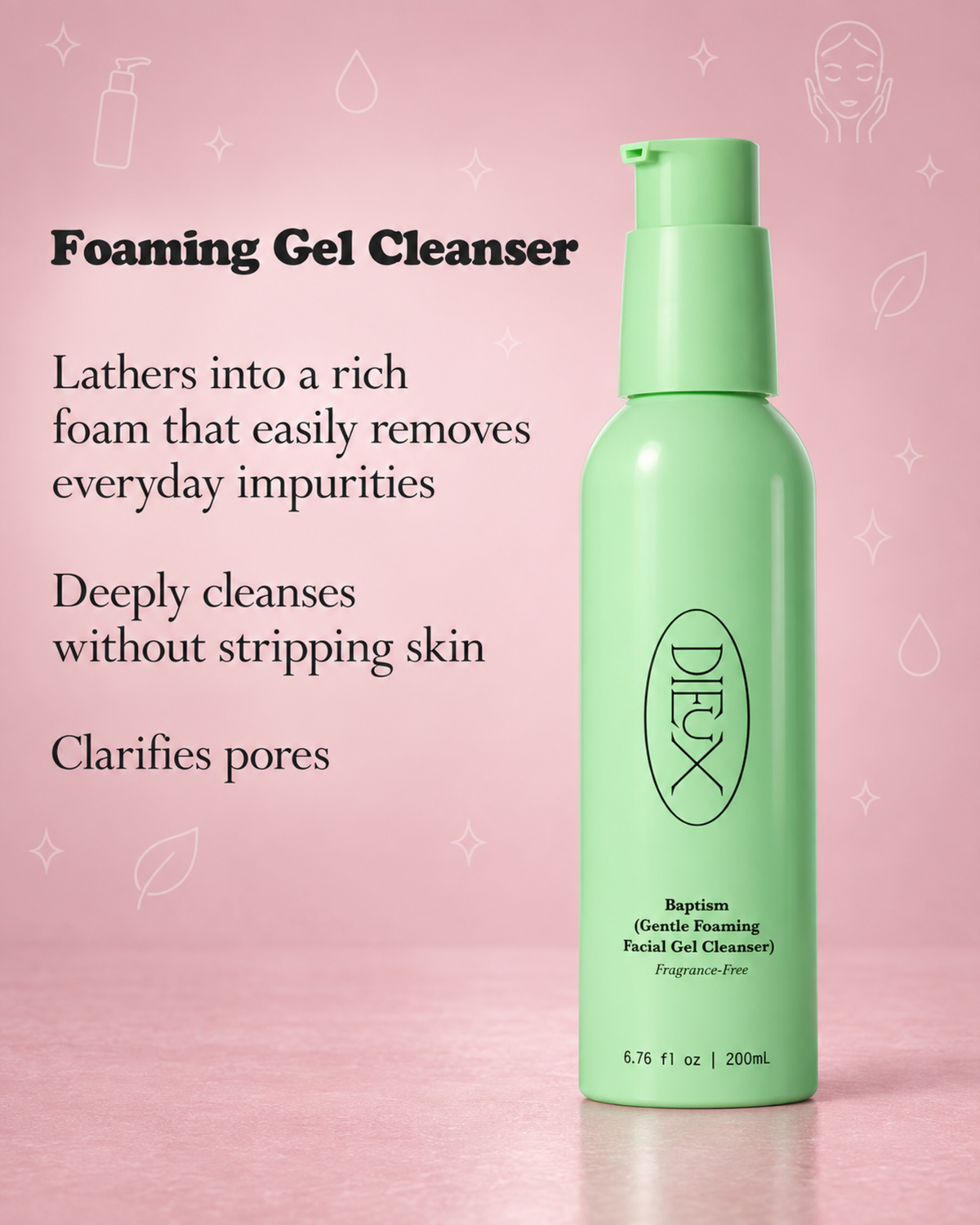 Dieux Ethereal Facial Cleansing Oil 3.4 fl oz & Baptism Gentle Foaming Gel Cleanser 6.76 fl oz