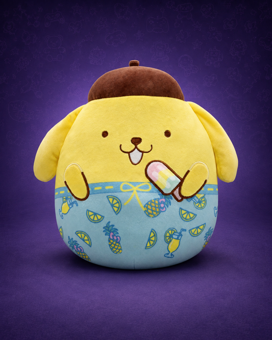 Squishmallows Child's Sanrio Ocean Party Series Yellow Plush Pompompurin Beach, 10 inch